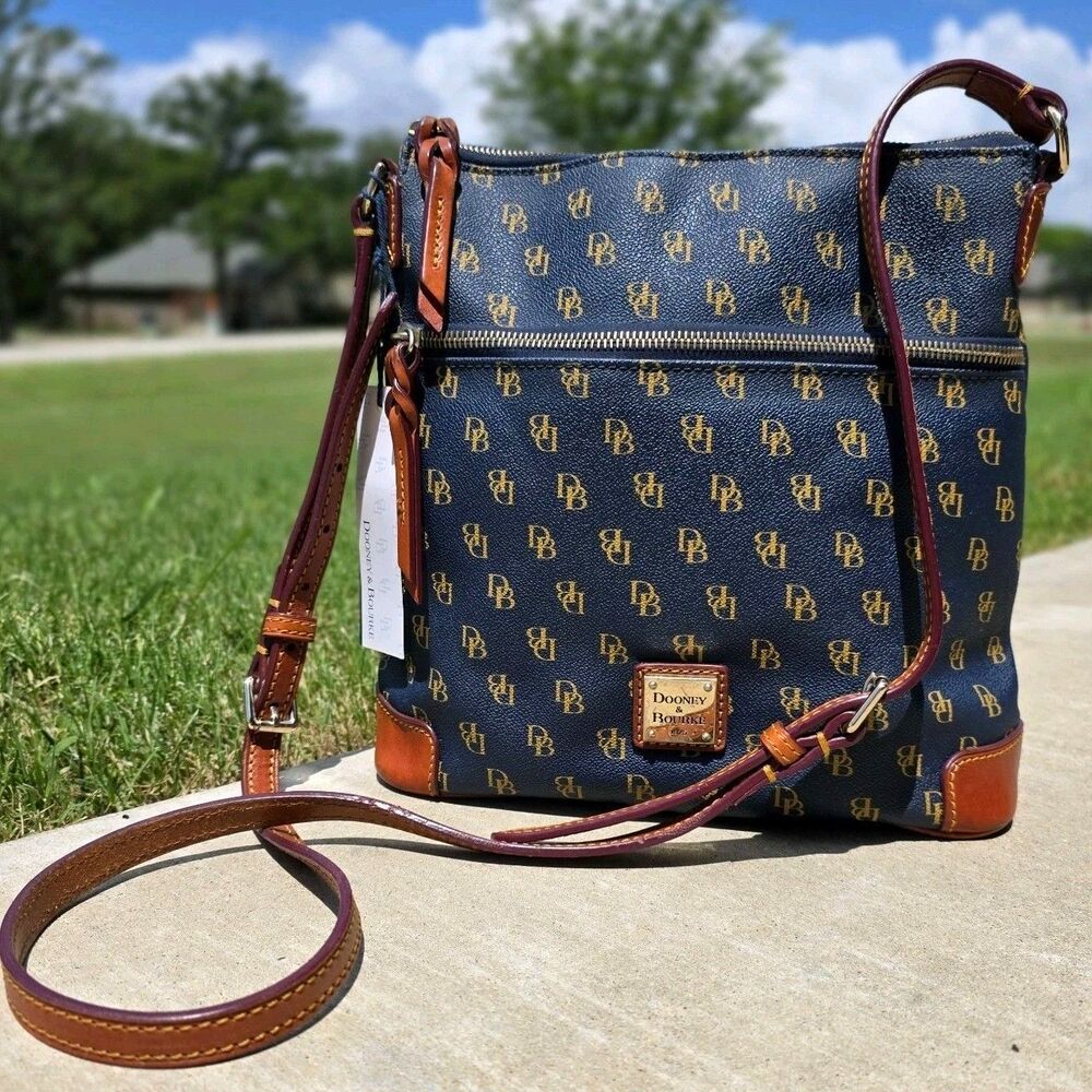 Dooney Bourke Navy Blue Gretta DB Logo Monogram Letter Carrier Crossbody Bag